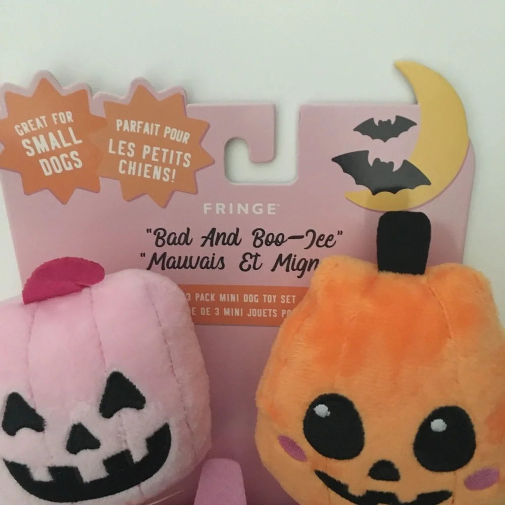 Dog Toys 3 Plush Halloween Pumpkins Squeakers “Bad and Boo-jee” NEW | Fringe